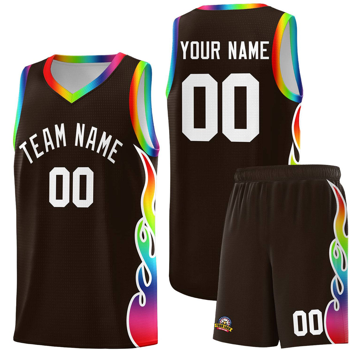 Custom Brown Side Flame Pattern Fashion Sports Uniform Basketball Jersey|KXKSHOP