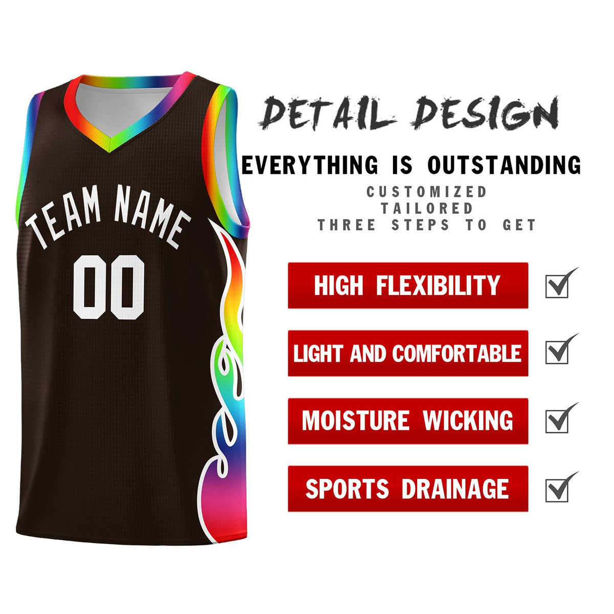 Custom Brown Side Flame Pattern Fashion Sports Uniform Basketball Jersey|KXKSHOP