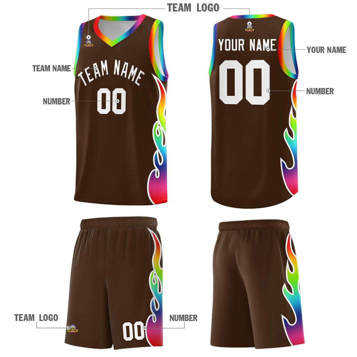Custom Brown Side Flame Pattern Fashion Sports Uniform Basketball Jersey|KXKSHOP
