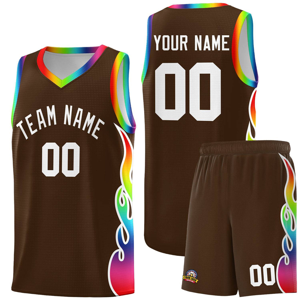 Custom Brown Side Flame Pattern Fashion Sports Uniform Basketball Jersey|KXKSHOP