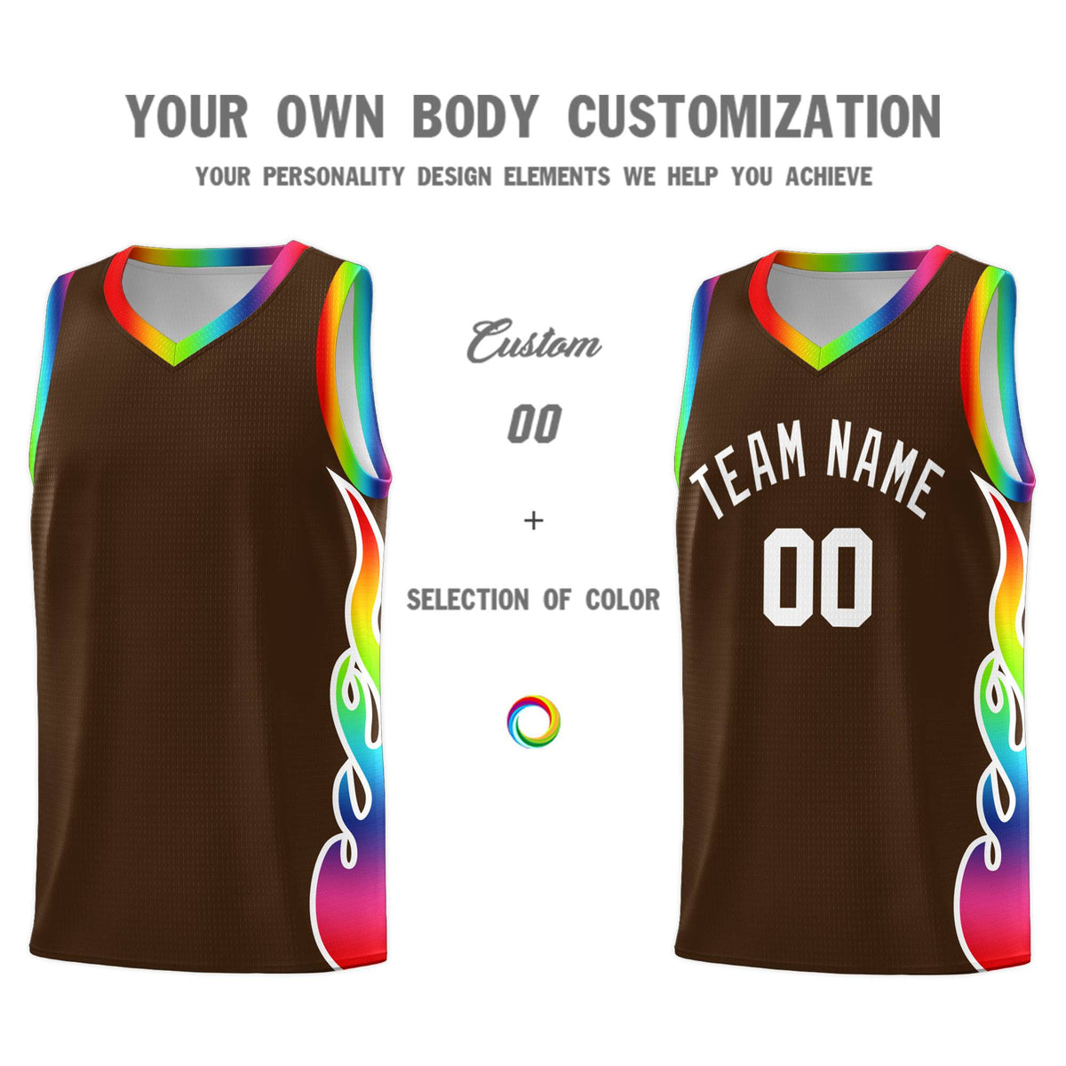 Custom Brown Side Flame Pattern Fashion Sports Uniform Basketball Jersey|KXKSHOP