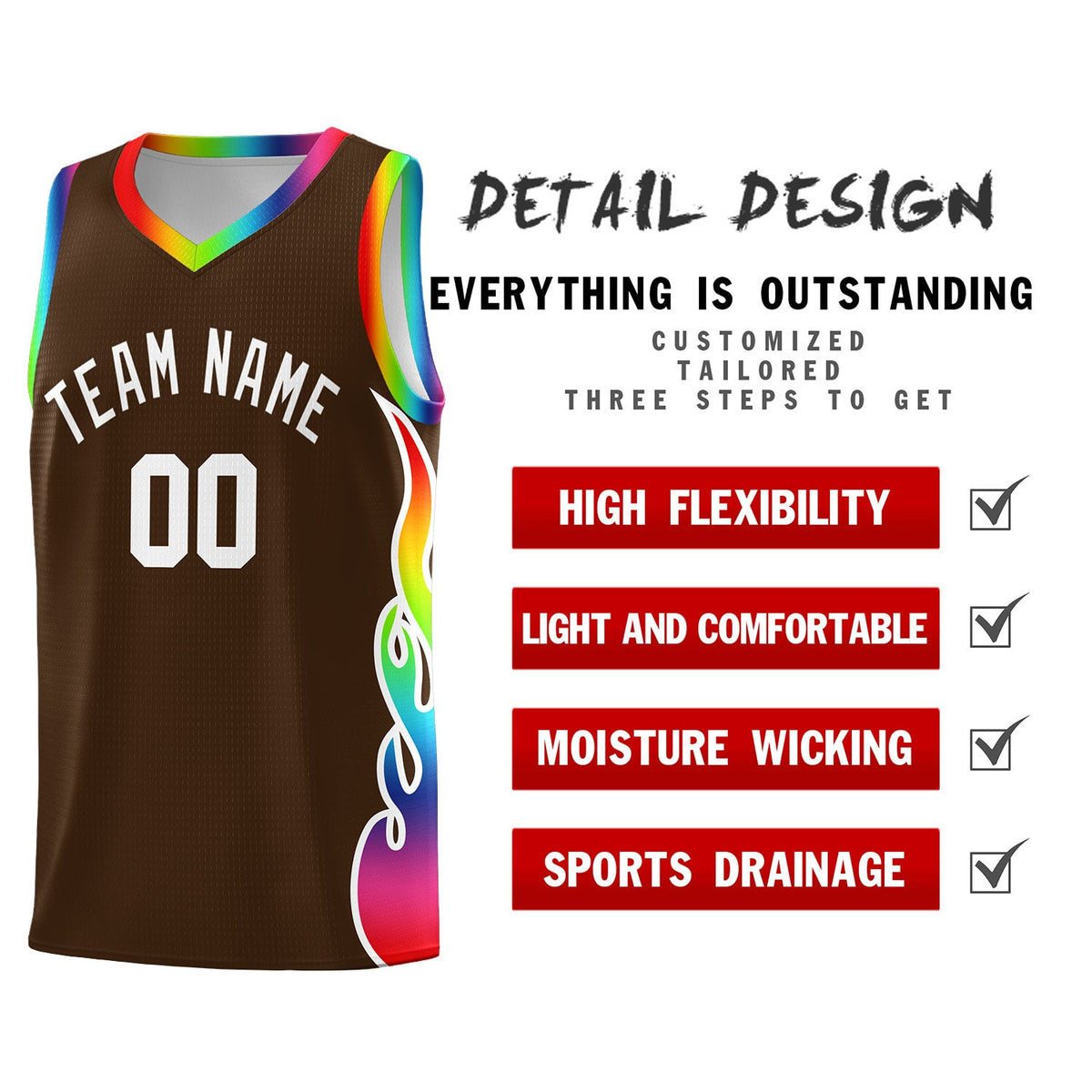 Custom Brown Side Flame Pattern Fashion Sports Uniform Basketball Jersey|KXKSHOP