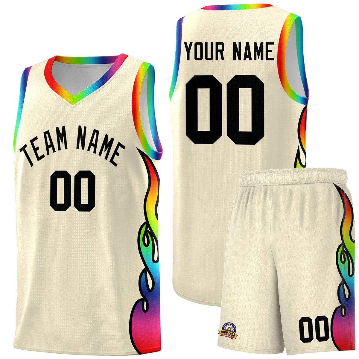 Custom Cream Side Flame Pattern Fashion Sports Uniform Basketball Jersey|KXKSHOP