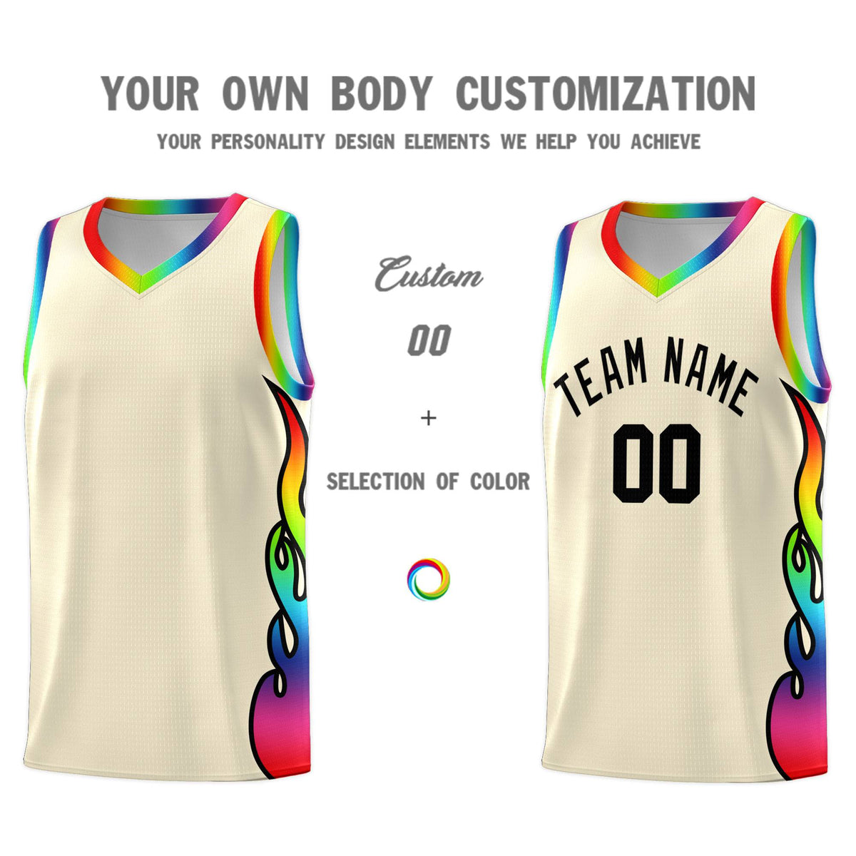 Custom Cream Side Flame Pattern Fashion Sports Uniform Basketball Jersey|KXKSHOP