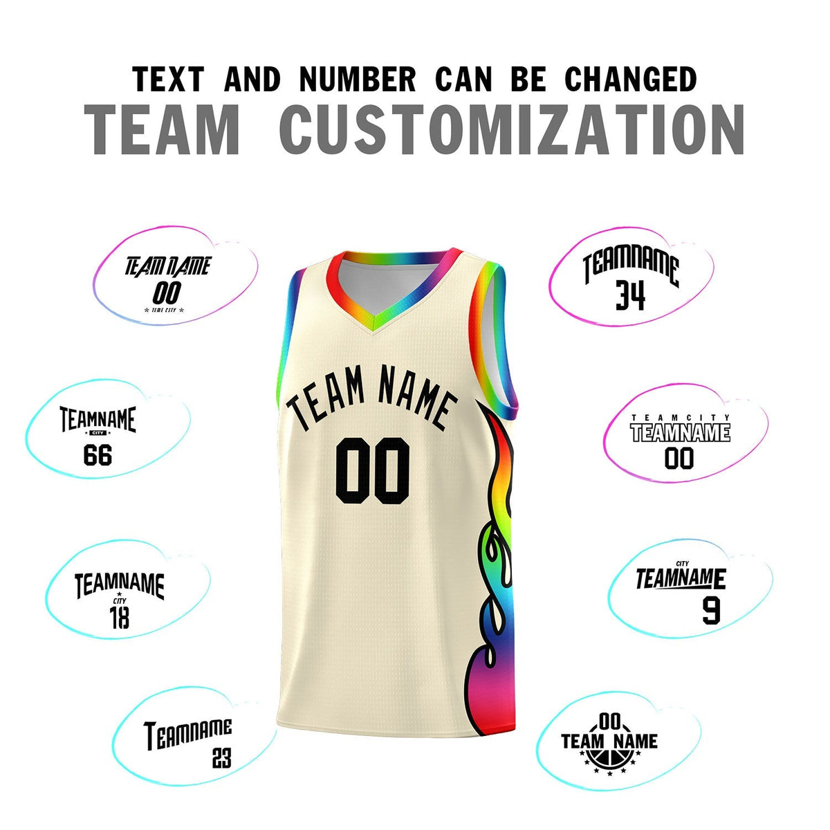 Custom Cream Side Flame Pattern Fashion Sports Uniform Basketball Jersey|KXKSHOP