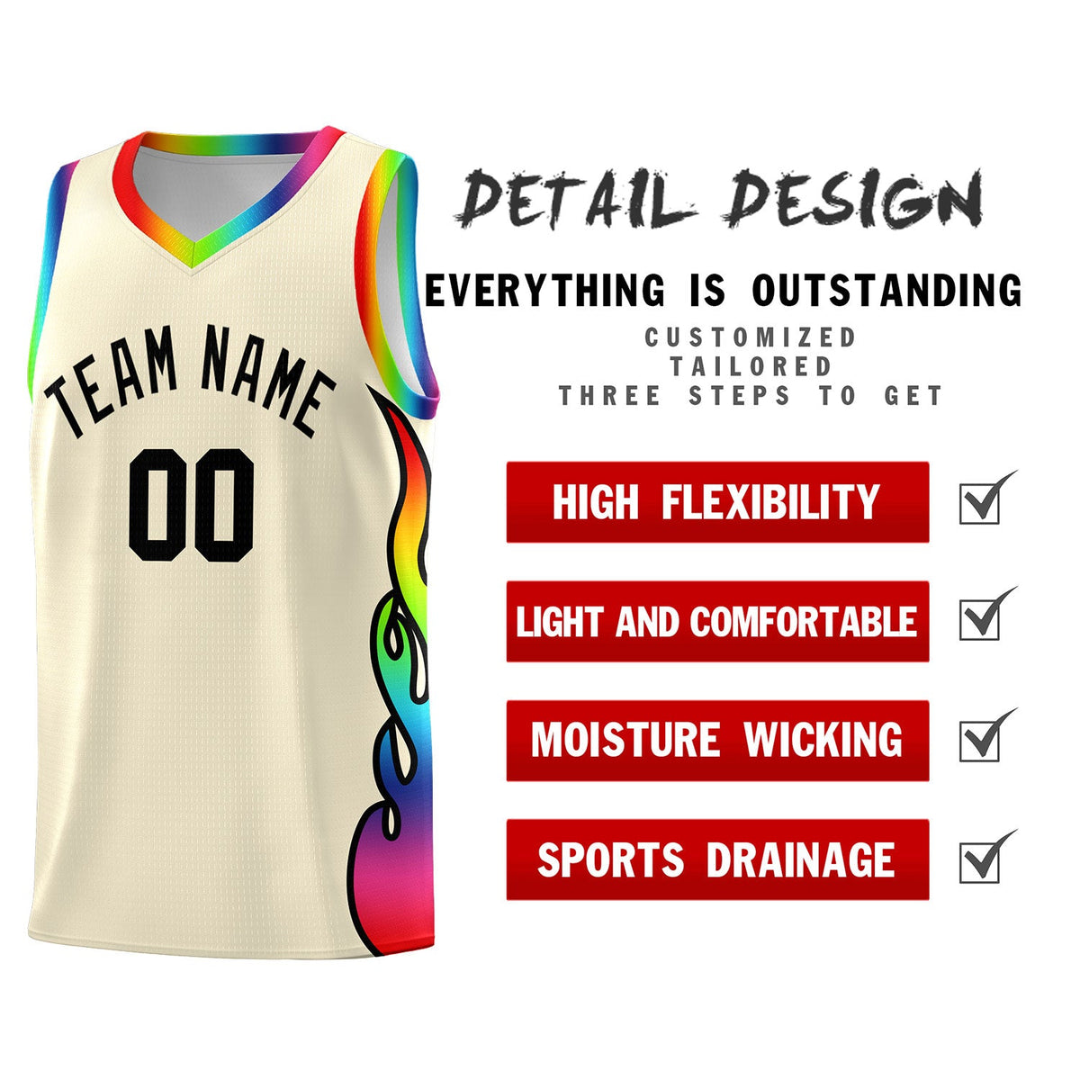 Custom Cream Side Flame Pattern Fashion Sports Uniform Basketball Jersey|KXKSHOP