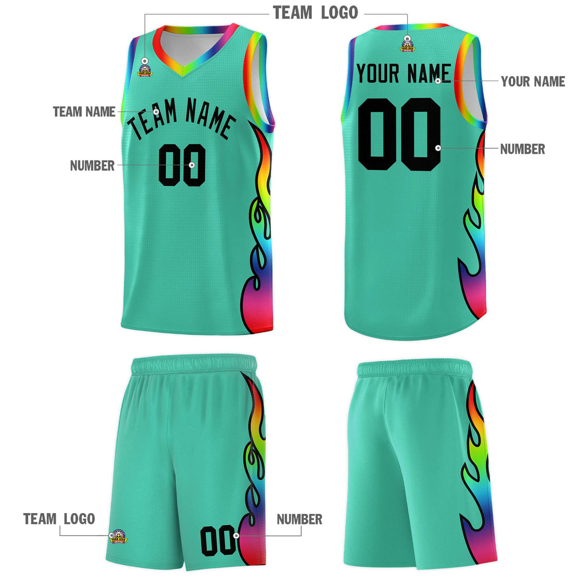 Custom Bright Green Side Flame Pattern Fashion Sports Uniform Basketball Jersey|KXKSHOP