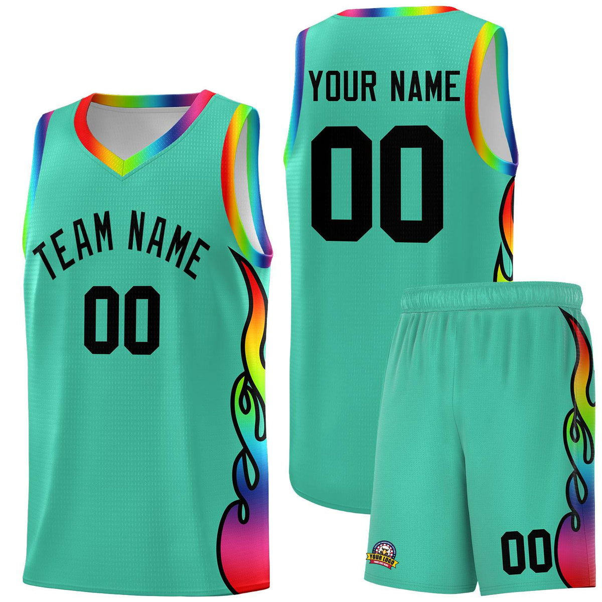 Custom Bright Green Side Flame Pattern Fashion Sports Uniform Basketball Jersey|KXKSHOP