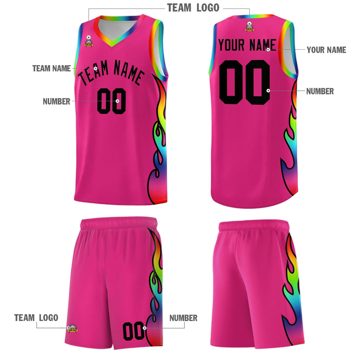 Custom Rose Red Side Flame Pattern Fashion Sports Uniform Basketball Jersey|KXKSHOP