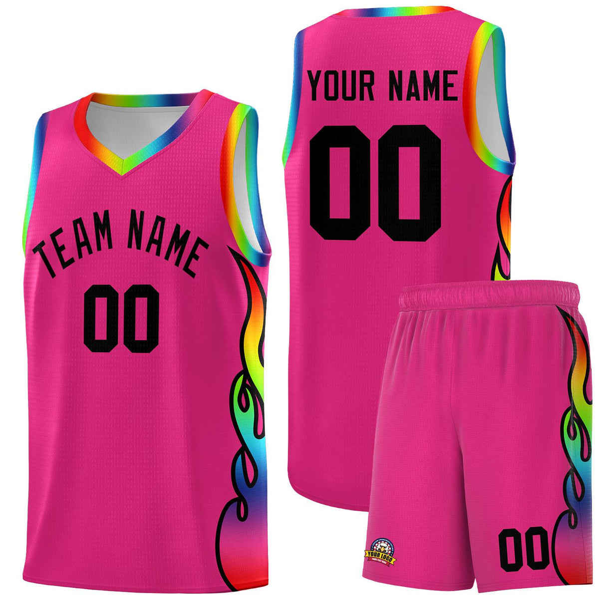 Custom Rose Red Side Flame Pattern Fashion Sports Uniform Basketball Jersey|KXKSHOP
