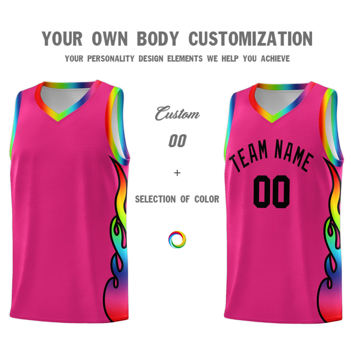 Custom Rose Red Side Flame Pattern Fashion Sports Uniform Basketball Jersey|KXKSHOP