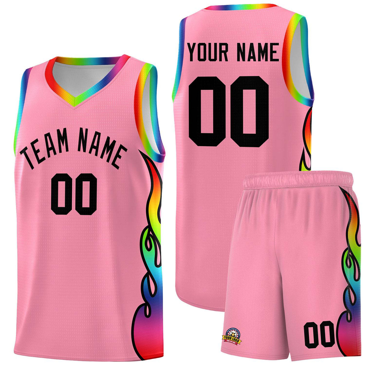 Custom Light Pink Side Flame Pattern Fashion Sports Uniform Basketball Jersey|KXKSHOP