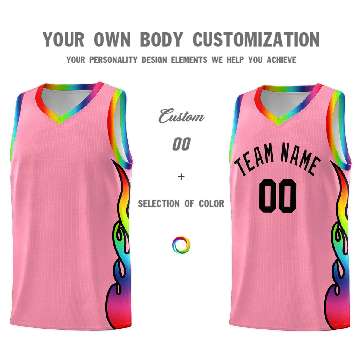 Custom Light Pink Side Flame Pattern Fashion Sports Uniform Basketball Jersey|KXKSHOP