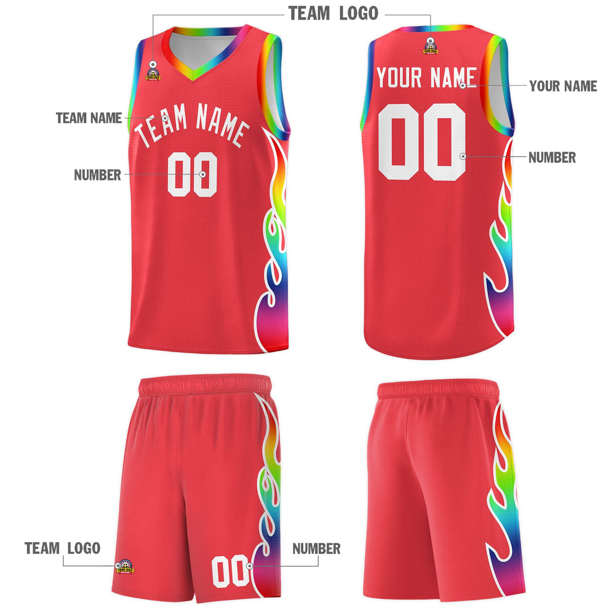 Custom Light Red Side Flame Pattern Fashion Sports Uniform Basketball Jersey|KXKSHOP