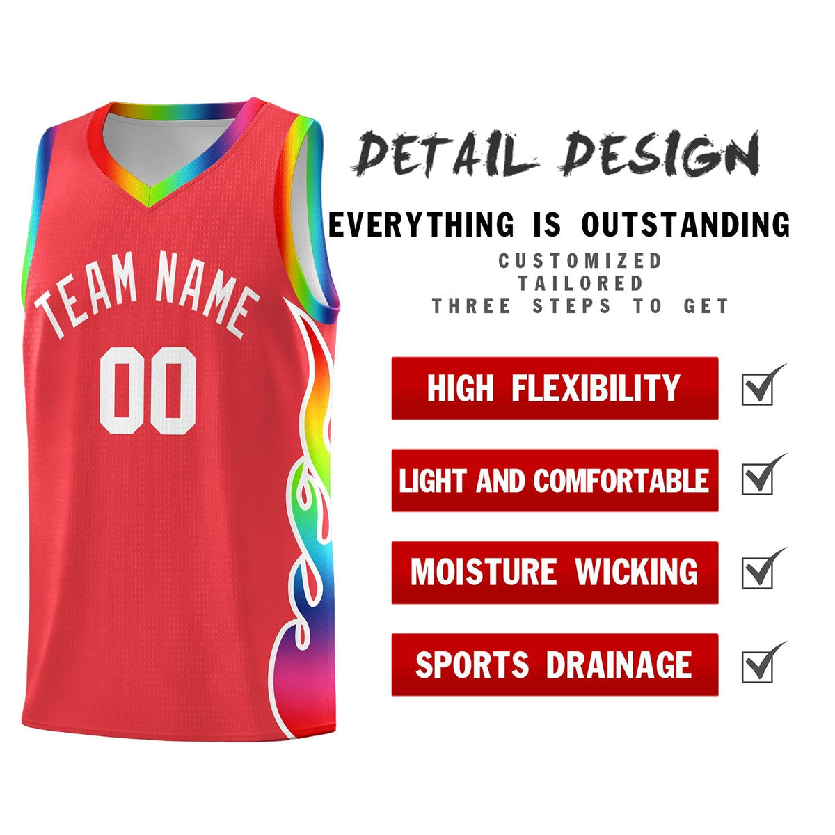 Custom Light Red Side Flame Pattern Fashion Sports Uniform Basketball Jersey|KXKSHOP