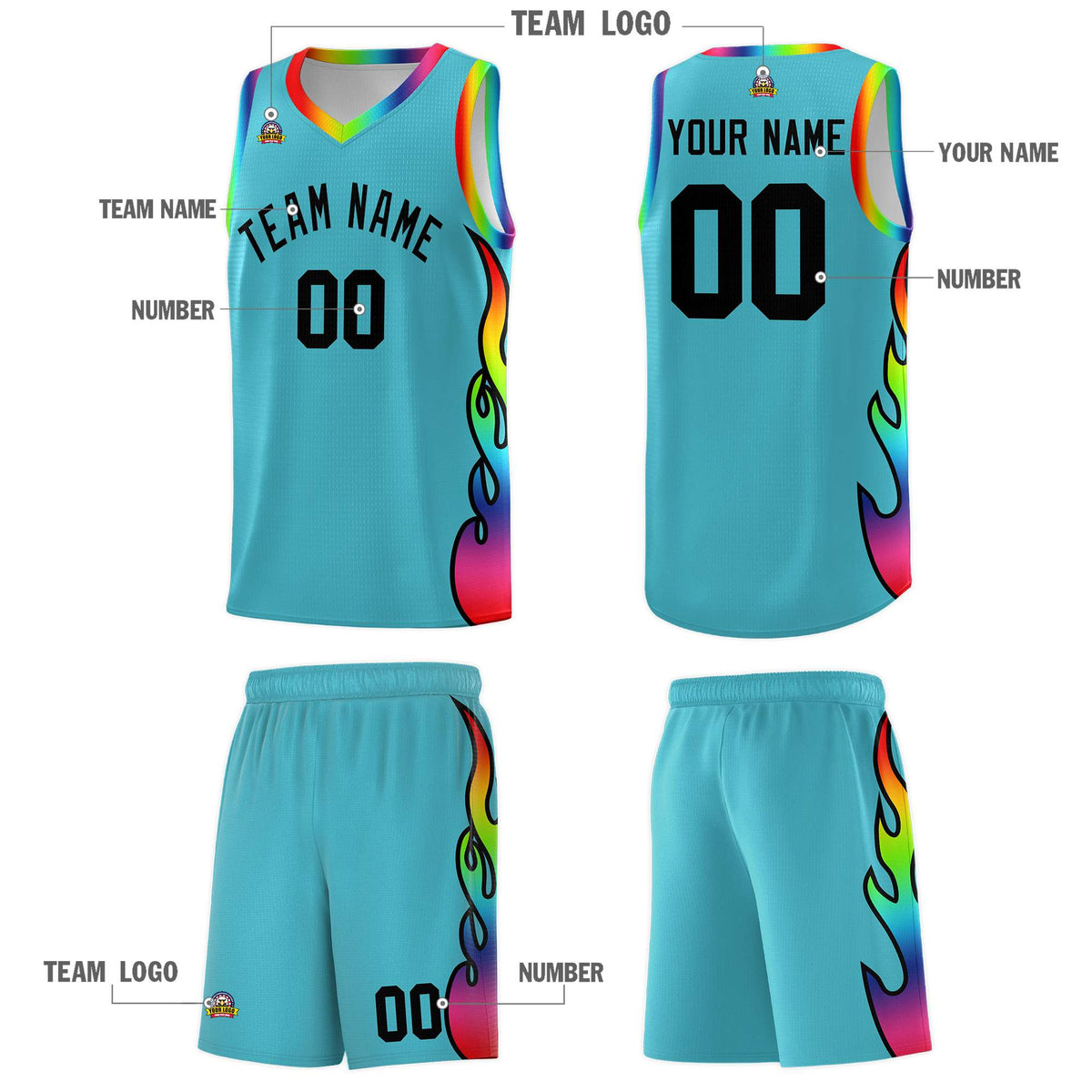 Custom Sky Blue Side Flame Pattern Fashion Sports Uniform Basketball Jersey|KXKSHOP