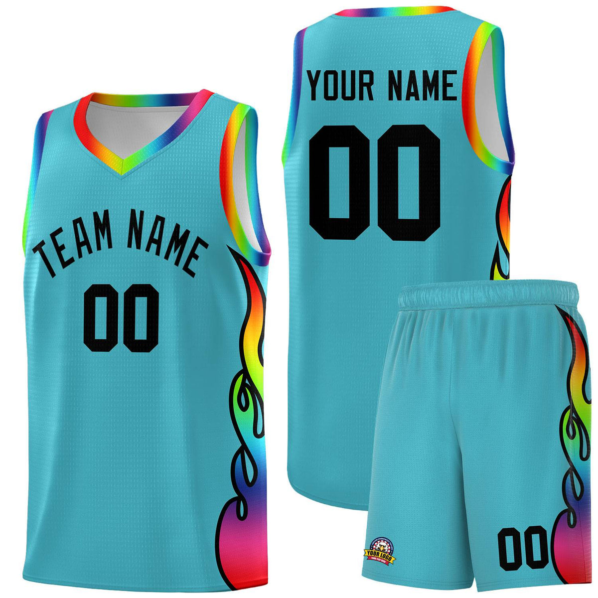 Custom Sky Blue Side Flame Pattern Fashion Sports Uniform Basketball Jersey|KXKSHOP