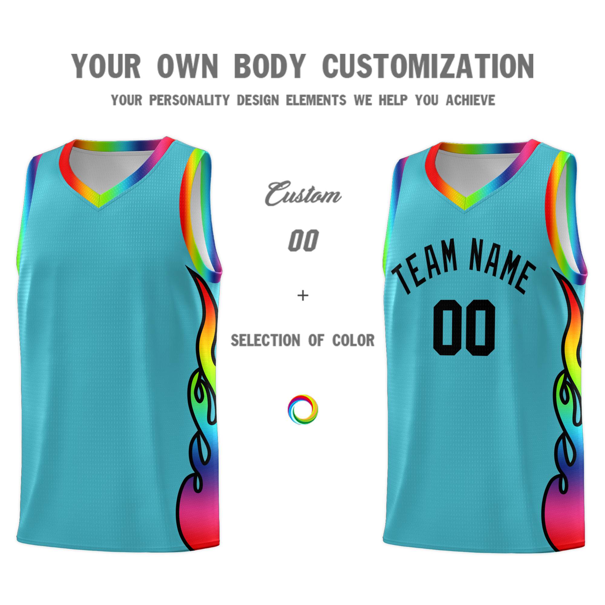 Custom Sky Blue Side Flame Pattern Fashion Sports Uniform Basketball Jersey|KXKSHOP