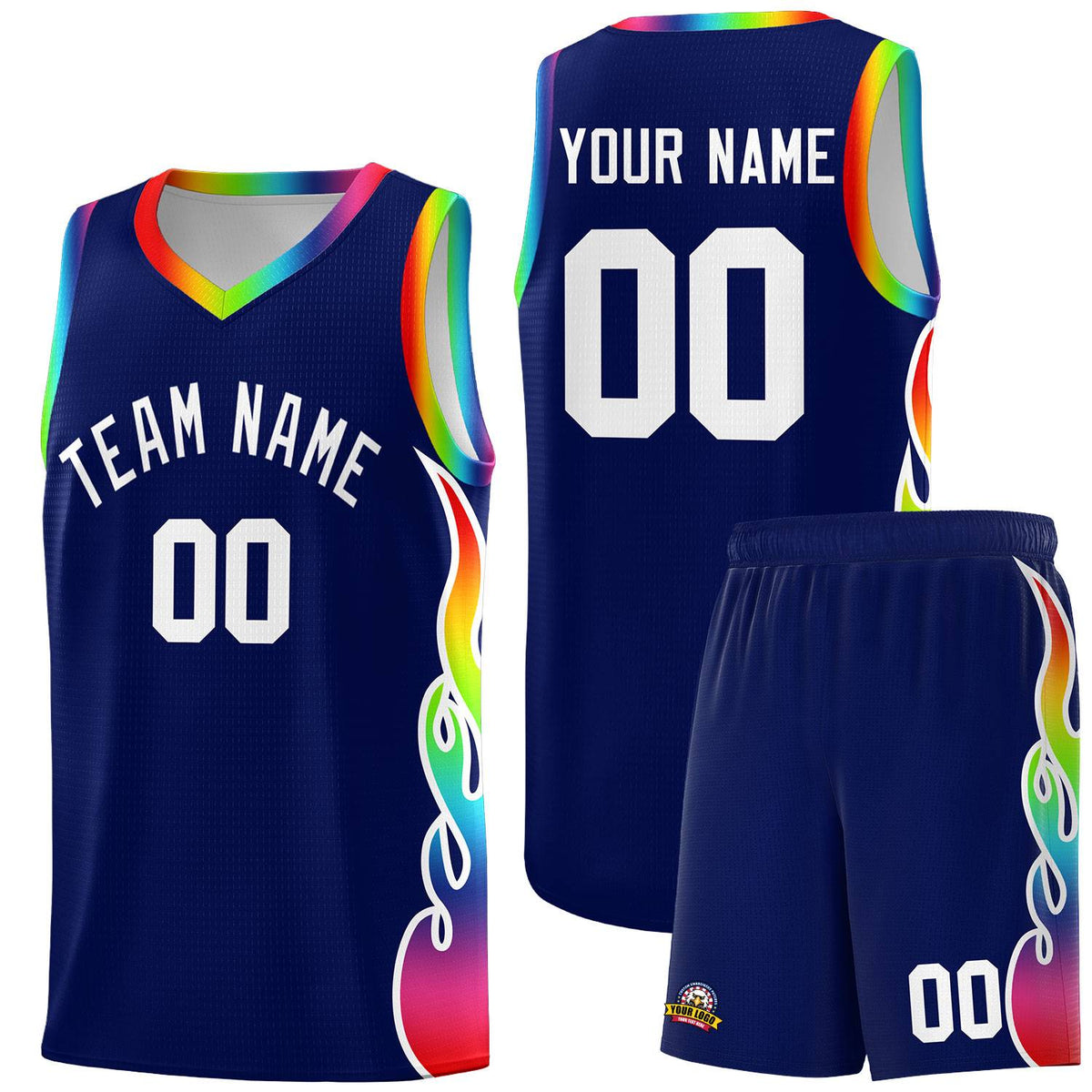 Custom Navy Side Flame Pattern Fashion Sports Uniform Basketball Jersey|KXKSHOP