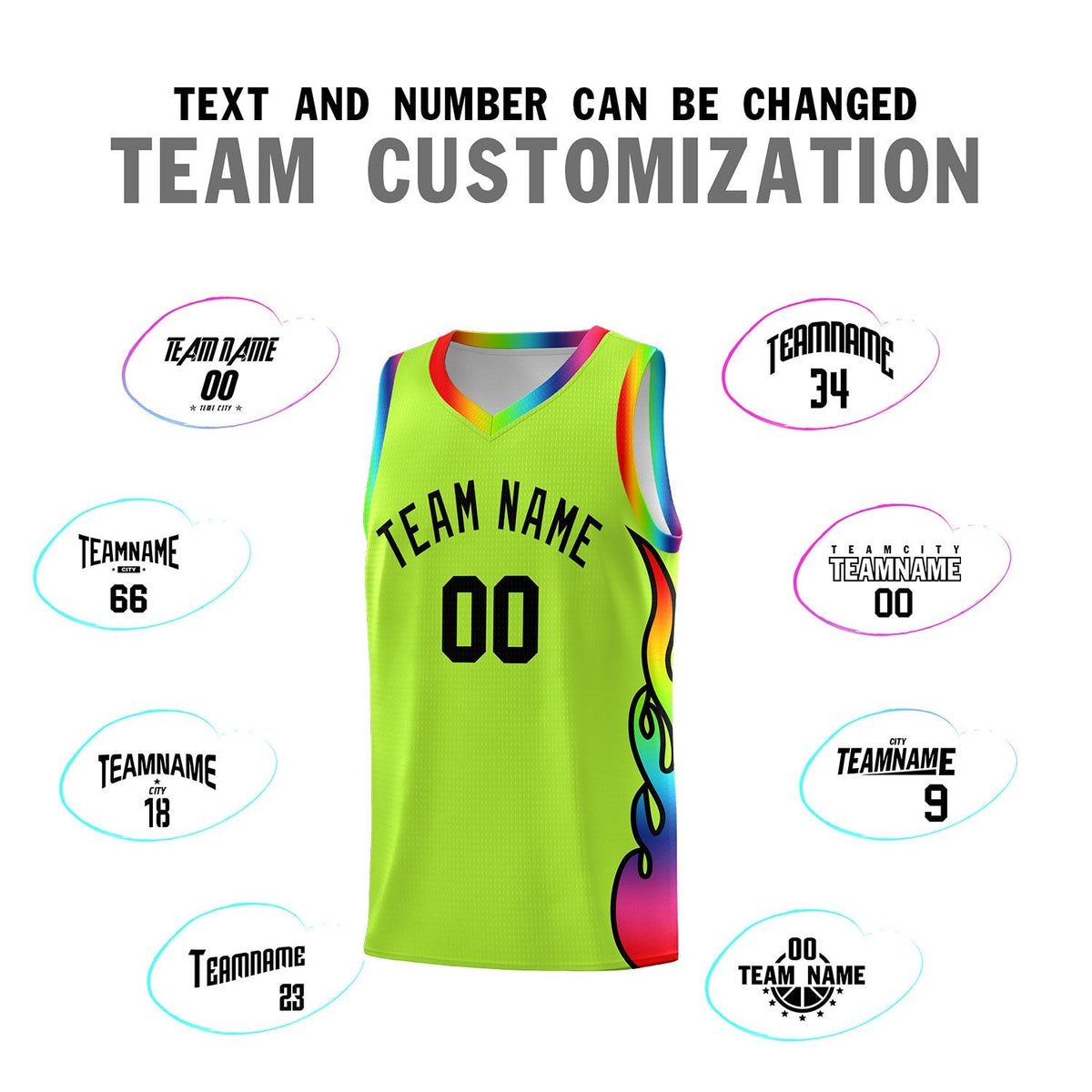 Custom Neon Green Side Flame Pattern Fashion Sports Uniform Basketball Jersey|KXKSHOP