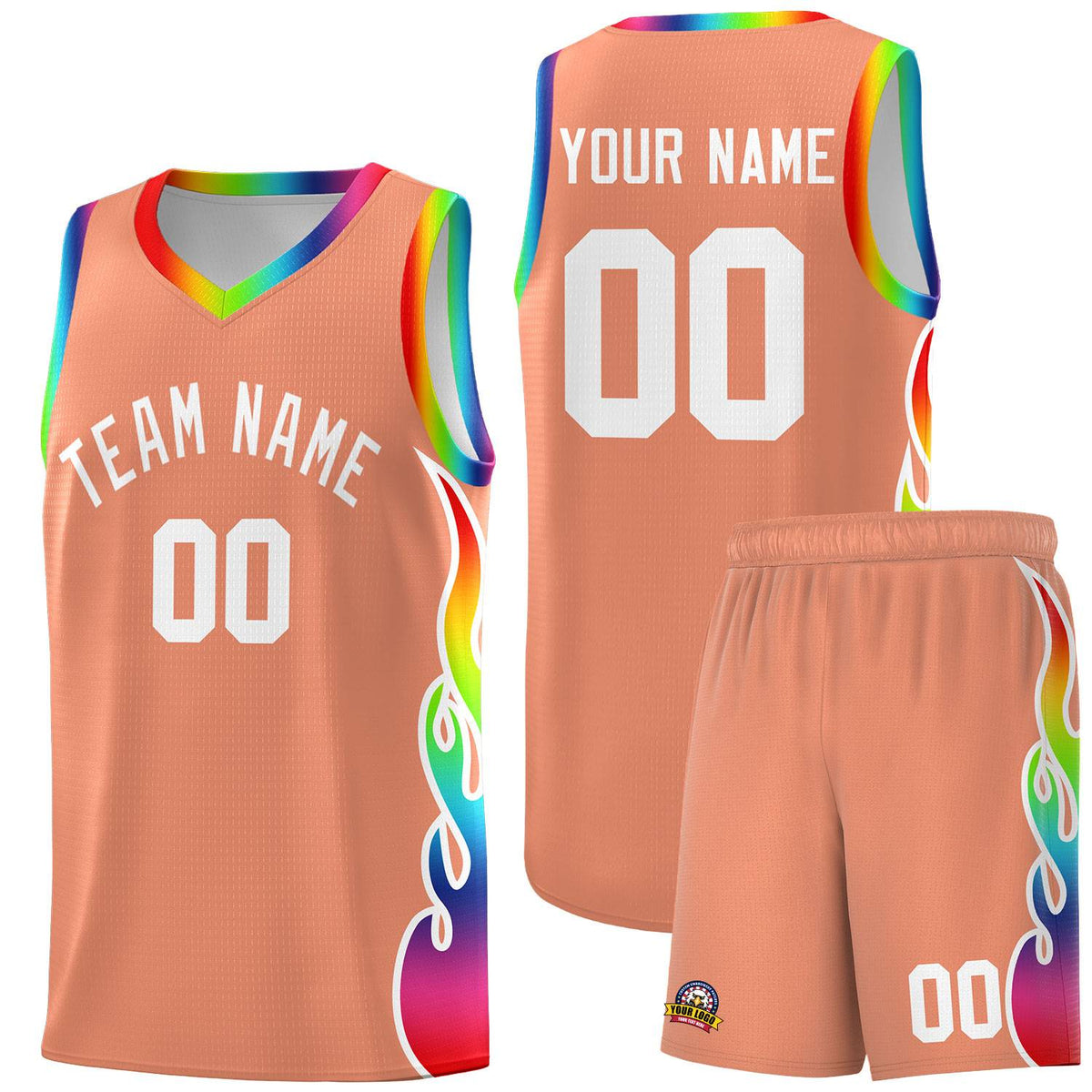 Custom Light Orange Side Flame Pattern Fashion Sports Uniform Basketball Jersey|KXKSHOP