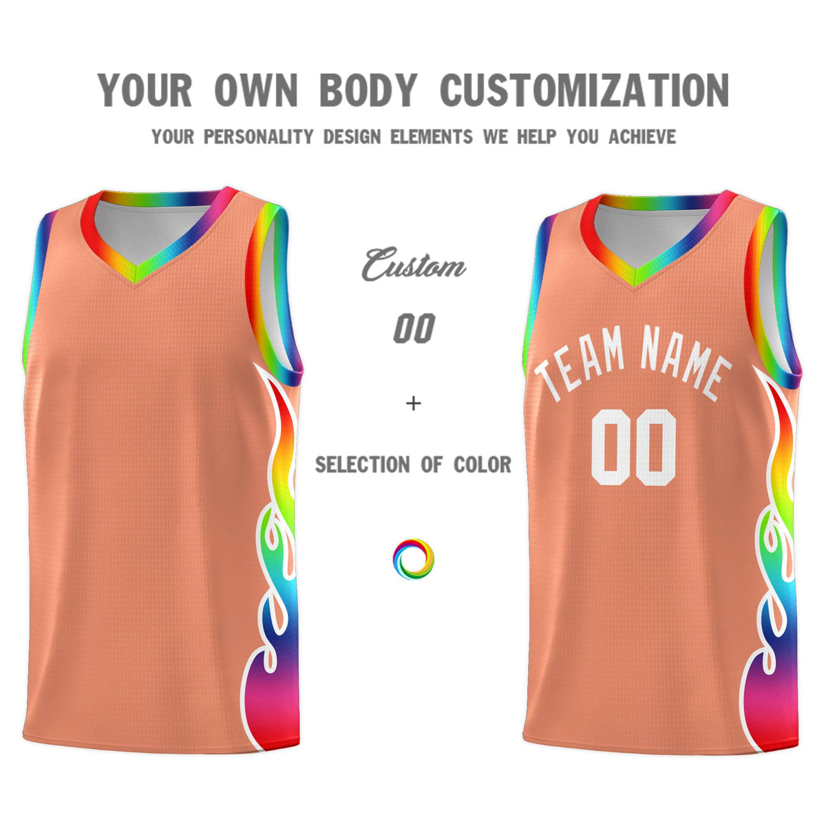 Custom Light Orange Side Flame Pattern Fashion Sports Uniform Basketball Jersey|KXKSHOP