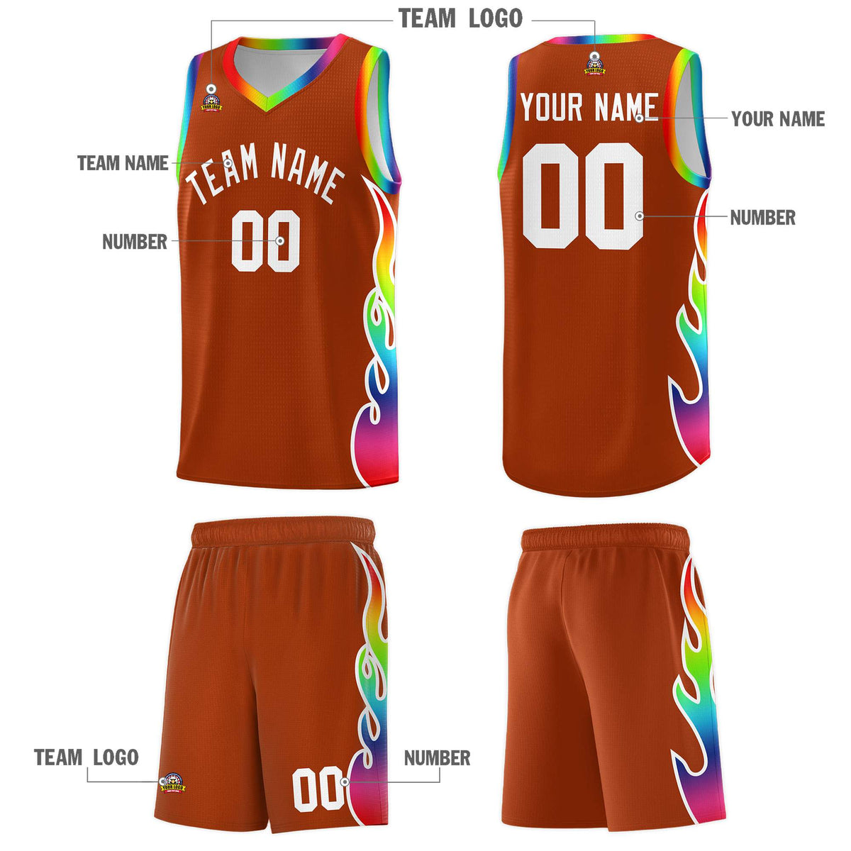 Custom Texas Orange Side Flame Pattern Fashion Sports Uniform Basketball Jersey|KXKSHOP