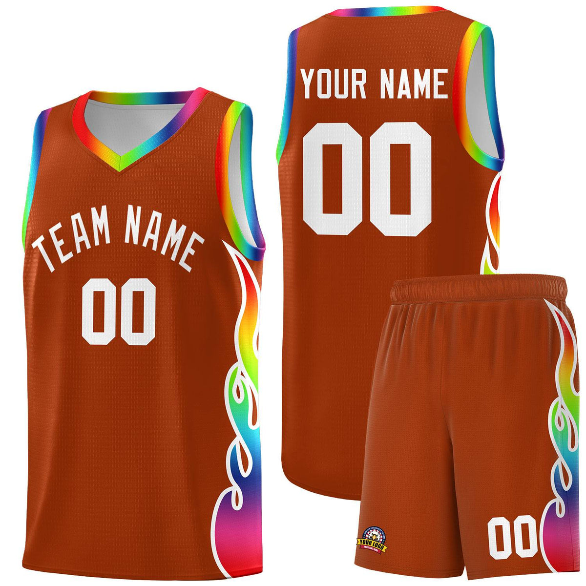 Custom Texas Orange Side Flame Pattern Fashion Sports Uniform Basketball Jersey|KXKSHOP