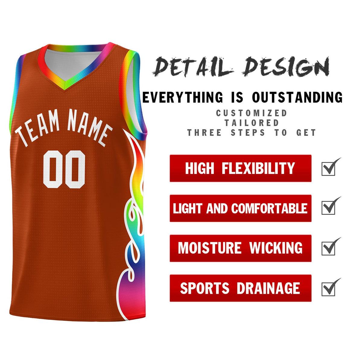Custom Texas Orange Side Flame Pattern Fashion Sports Uniform Basketball Jersey|KXKSHOP