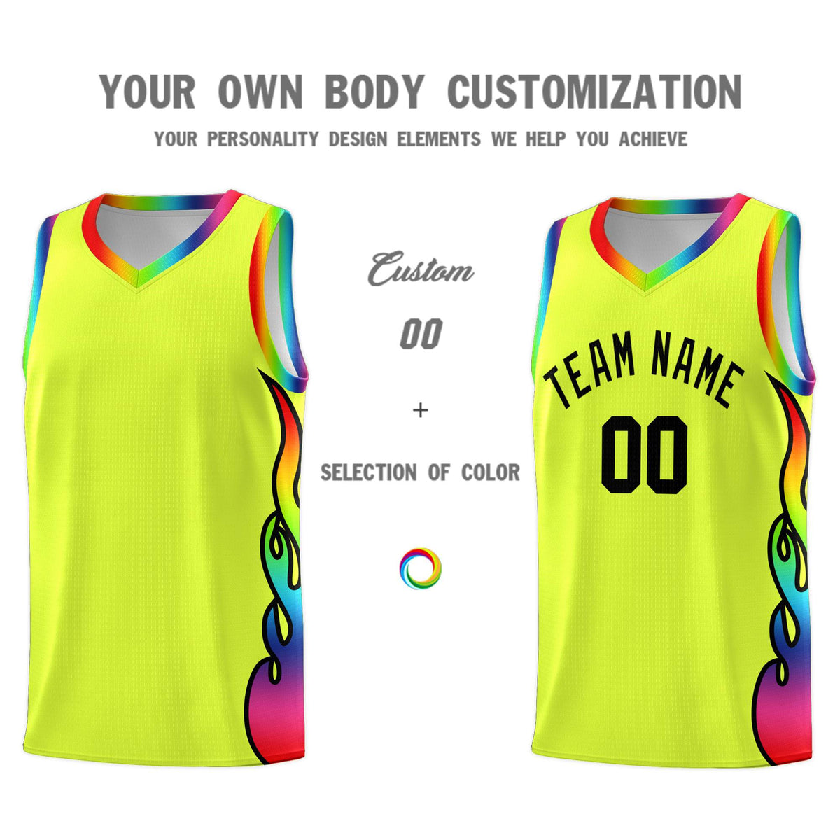 Custom Fluorescent Green Side Flame Pattern Fashion Sports Uniform Basketball Jersey|KXKSHOP