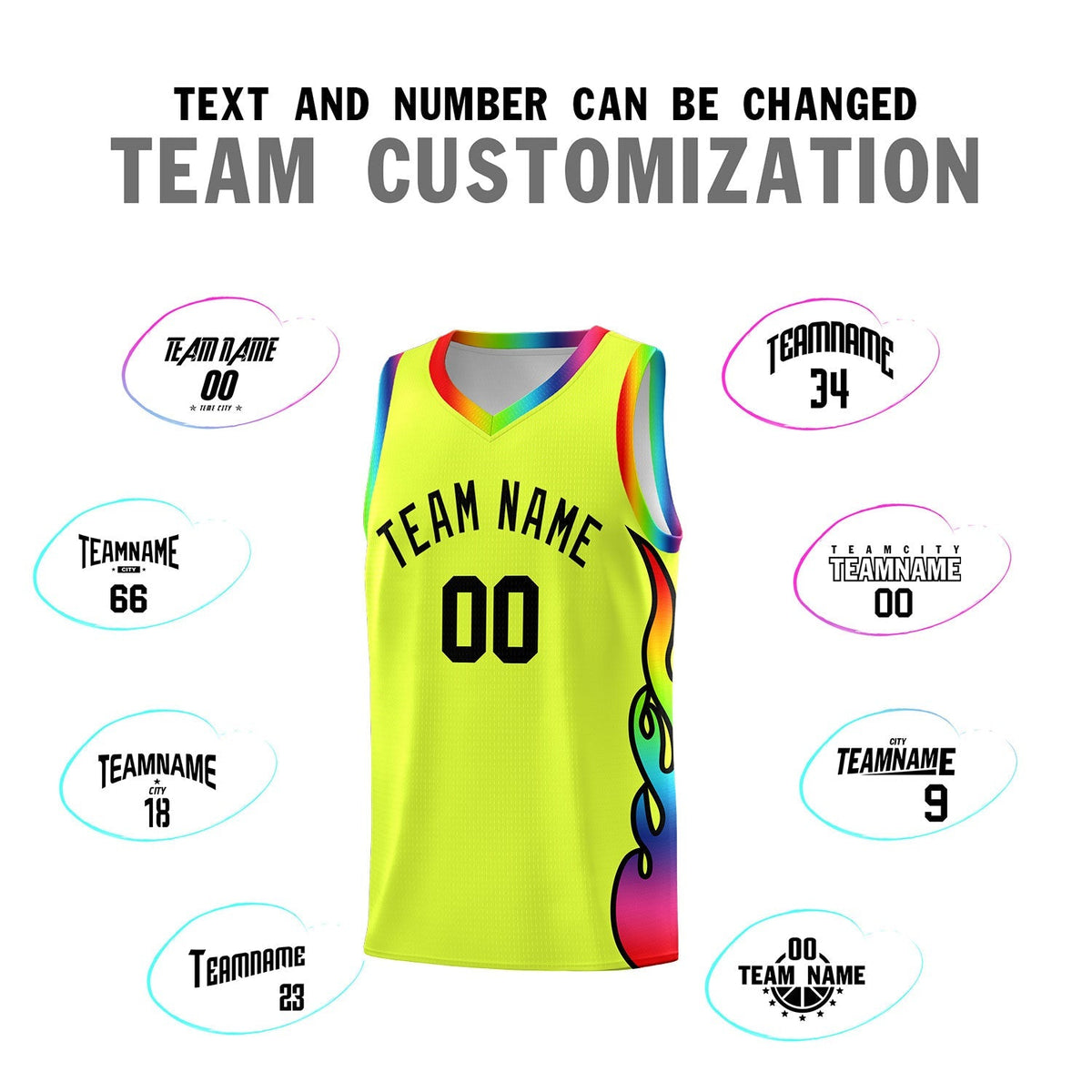 Custom Fluorescent Green Side Flame Pattern Fashion Sports Uniform Basketball Jersey|KXKSHOP