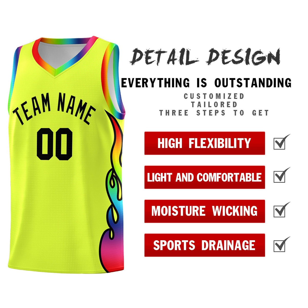 Custom Fluorescent Green Side Flame Pattern Fashion Sports Uniform Basketball Jersey|KXKSHOP
