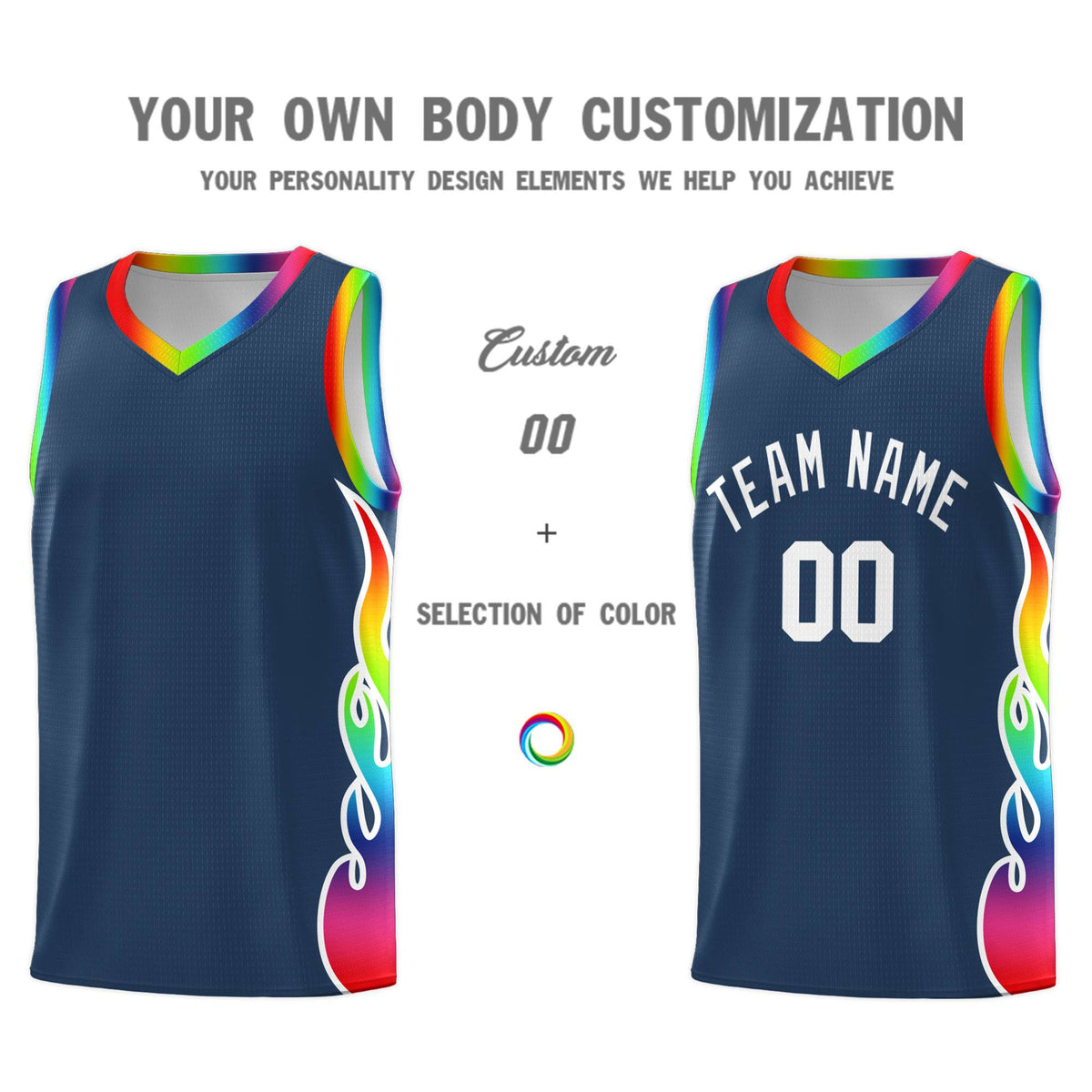 Custom Midnight Blue Side Flame Pattern Fashion Sports Uniform Basketball Jersey|KXKSHOP