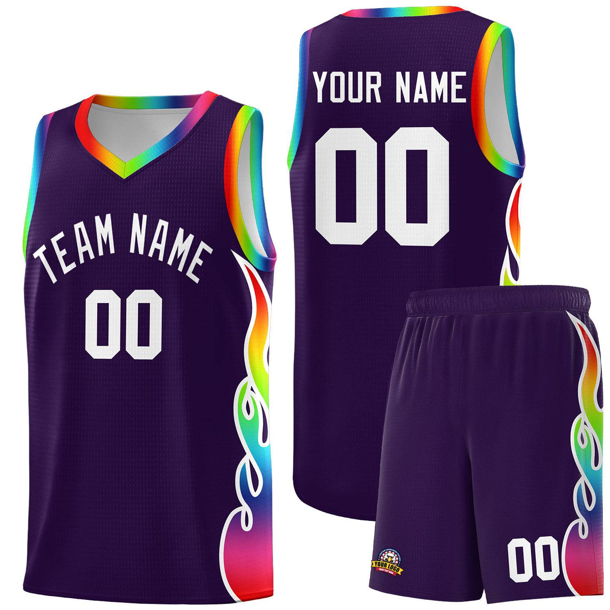 Custom Purple Side Flame Pattern Fashion Sports Uniform Basketball Jersey|KXKSHOP