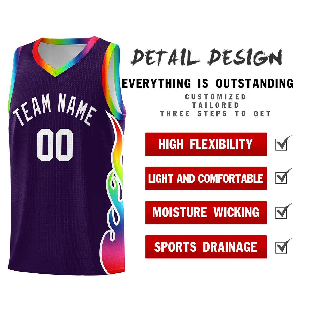 Custom Purple Side Flame Pattern Fashion Sports Uniform Basketball Jersey|KXKSHOP