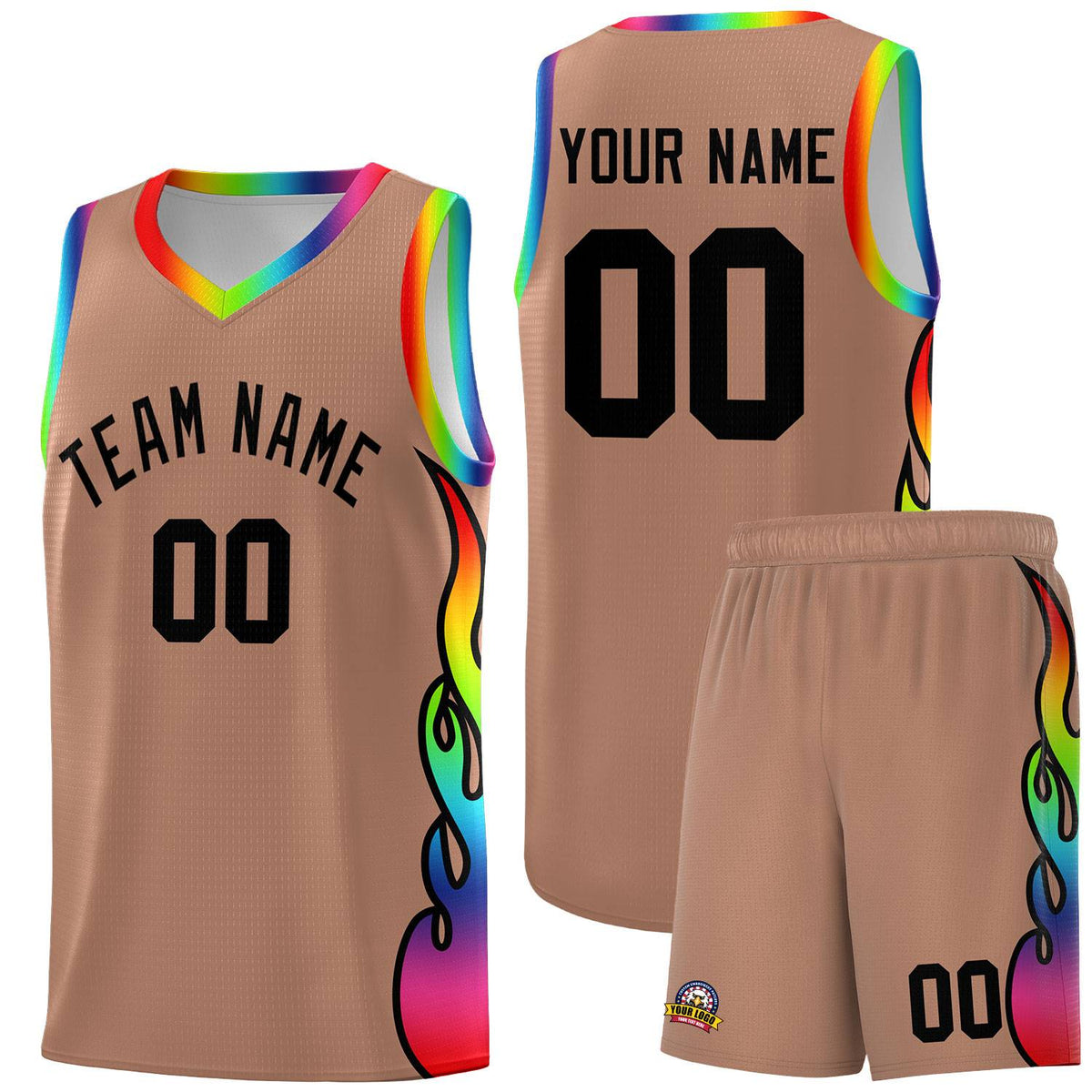 Custom Light Brown Side Flame Pattern Fashion Sports Uniform Basketball Jersey|KXKSHOP