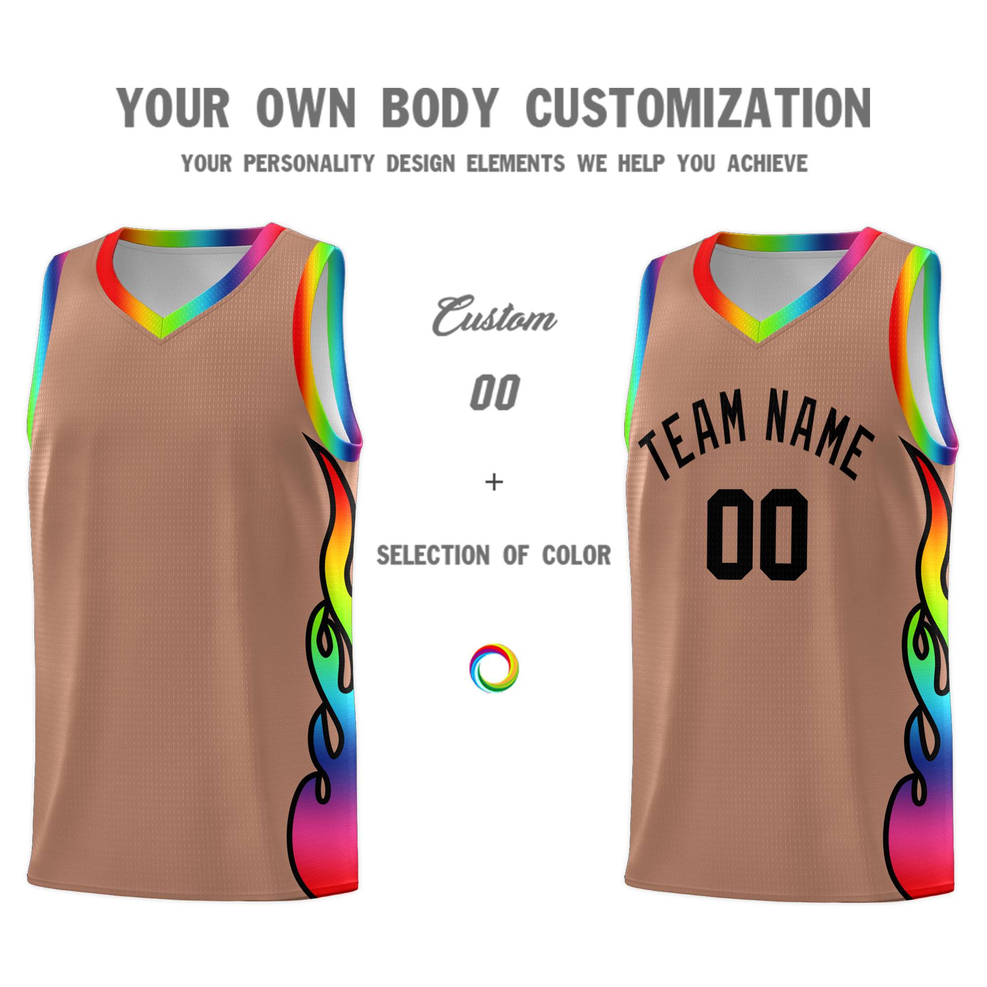 Custom Light Brown Side Flame Pattern Fashion Sports Uniform Basketball Jersey|KXKSHOP