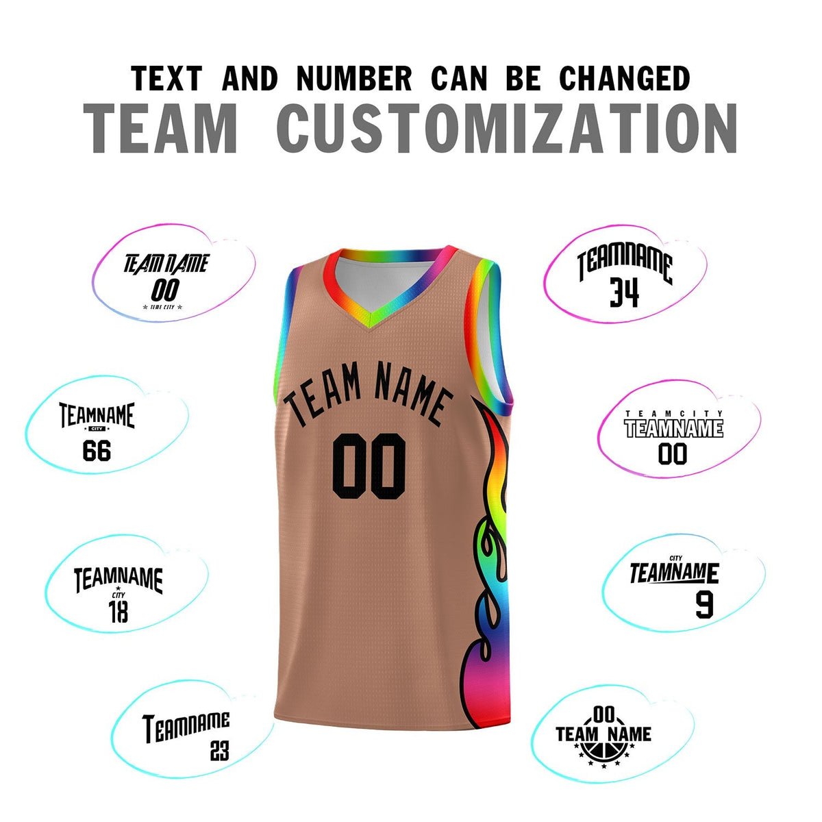 Custom Light Brown Side Flame Pattern Fashion Sports Uniform Basketball Jersey|KXKSHOP