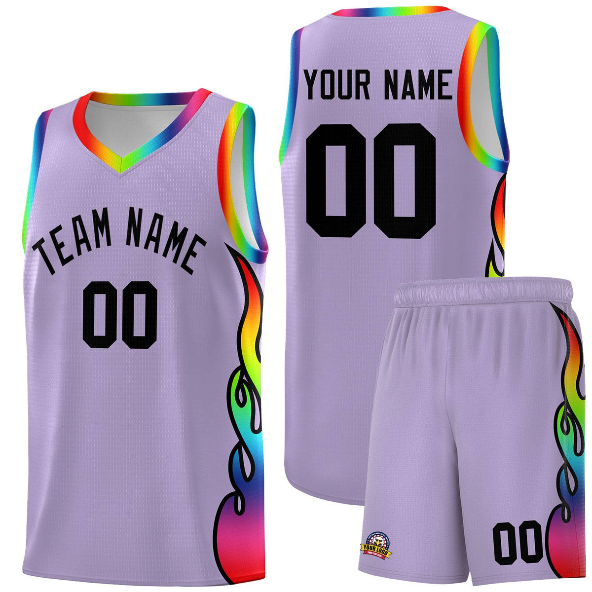 Custom Light Purple Side Flame Pattern Fashion Sports Uniform Basketball Jersey|KXKSHOP