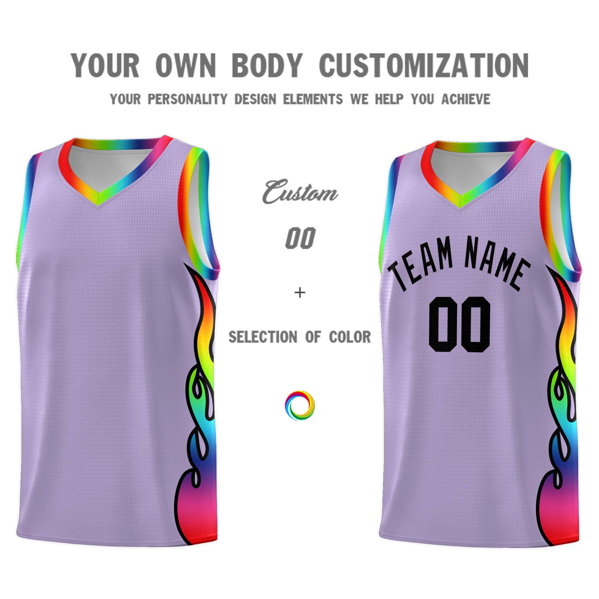 Custom Light Purple Side Flame Pattern Fashion Sports Uniform Basketball Jersey|KXKSHOP