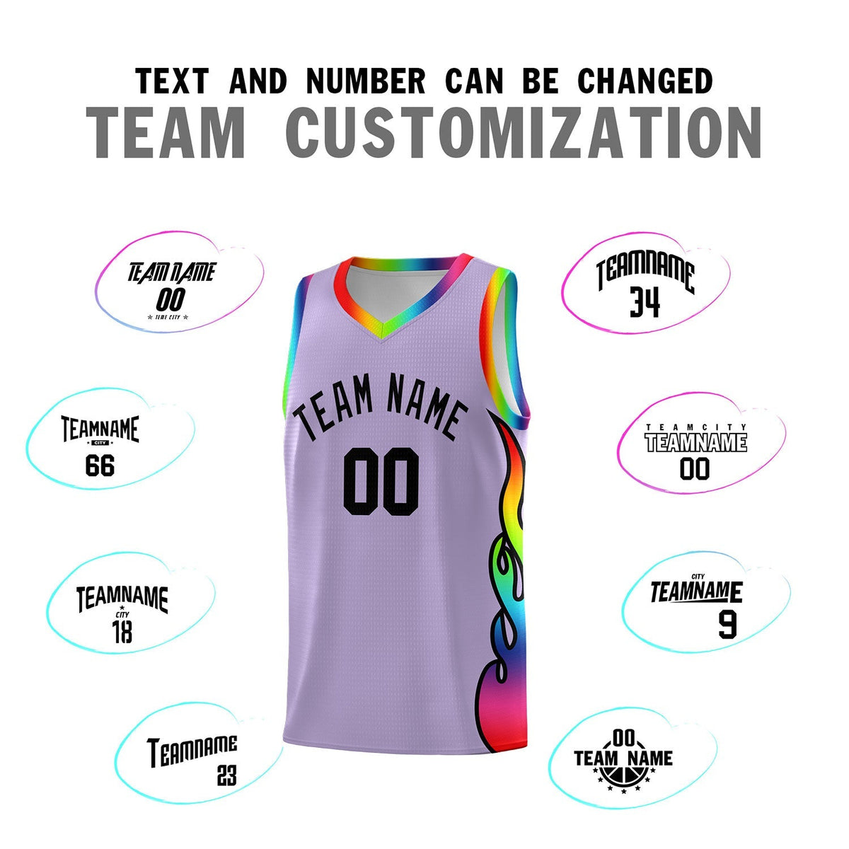 Custom Light Purple Side Flame Pattern Fashion Sports Uniform Basketball Jersey|KXKSHOP