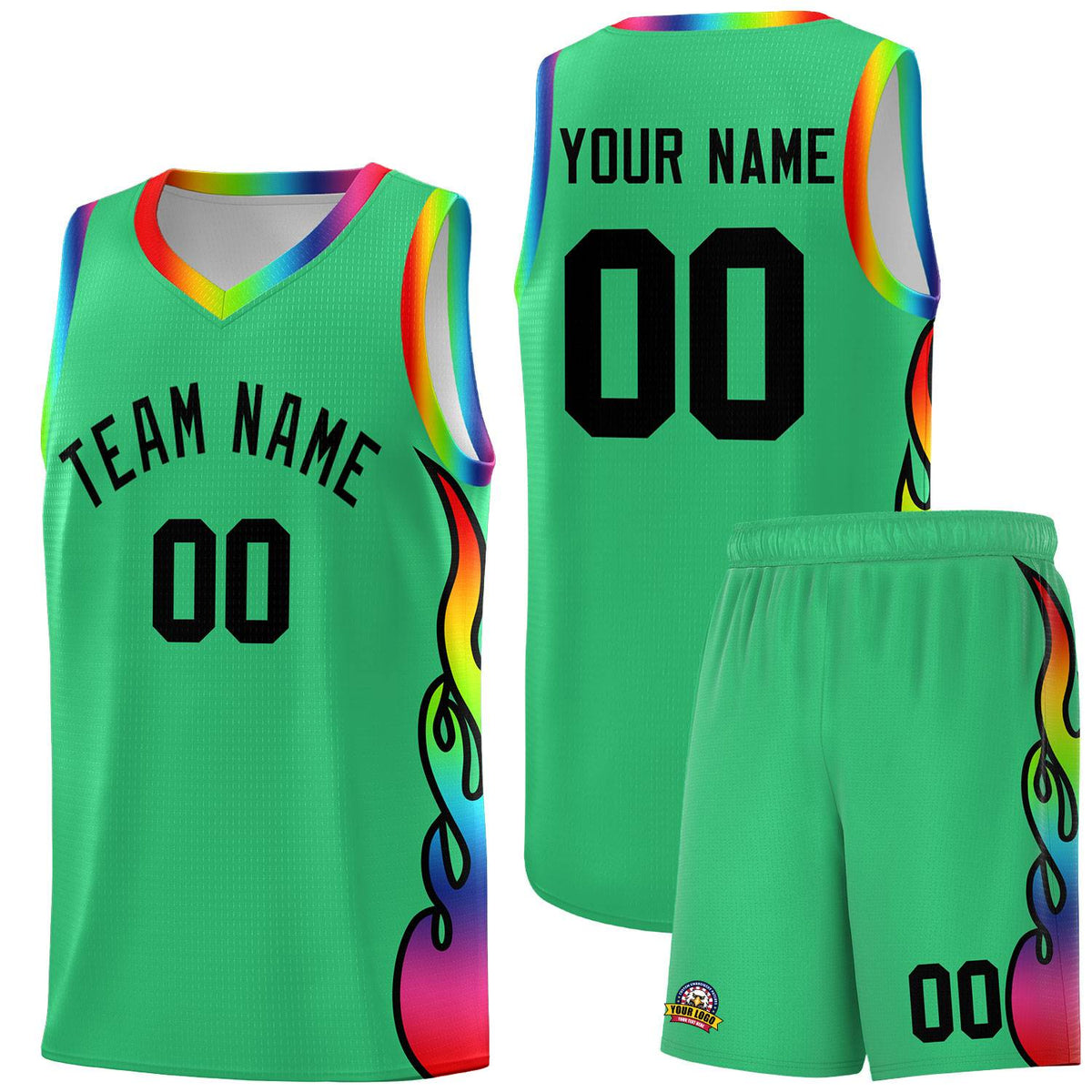 Custom Kelly Green Side Flame Pattern Fashion Sports Uniform Basketball Jersey|KXKSHOP