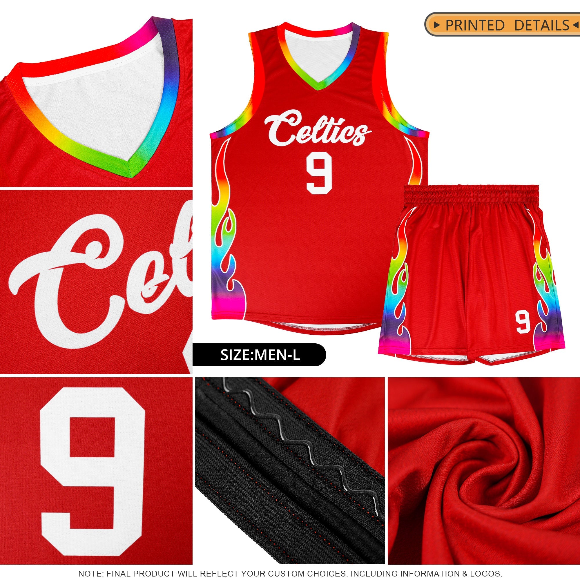 Custom Red Side Flame Pattern Fashion Sports Uniform Basketball Jersey|KXKSHOP