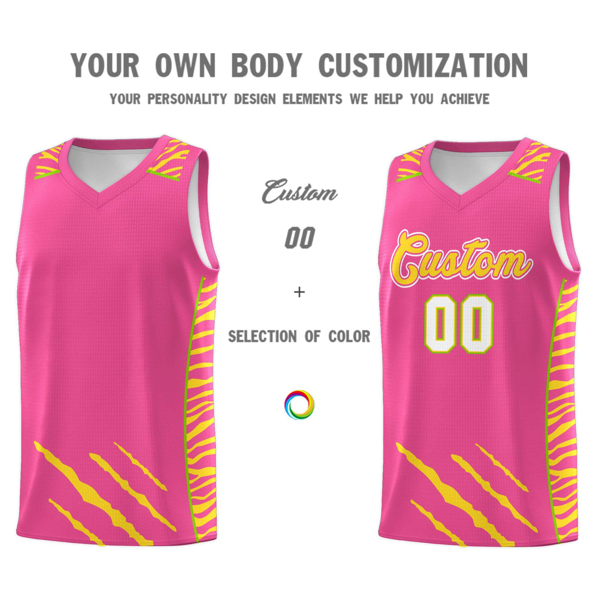Custom Pink Personalized Tiger Claw Pattern Sports Uniform Basketball Jersey