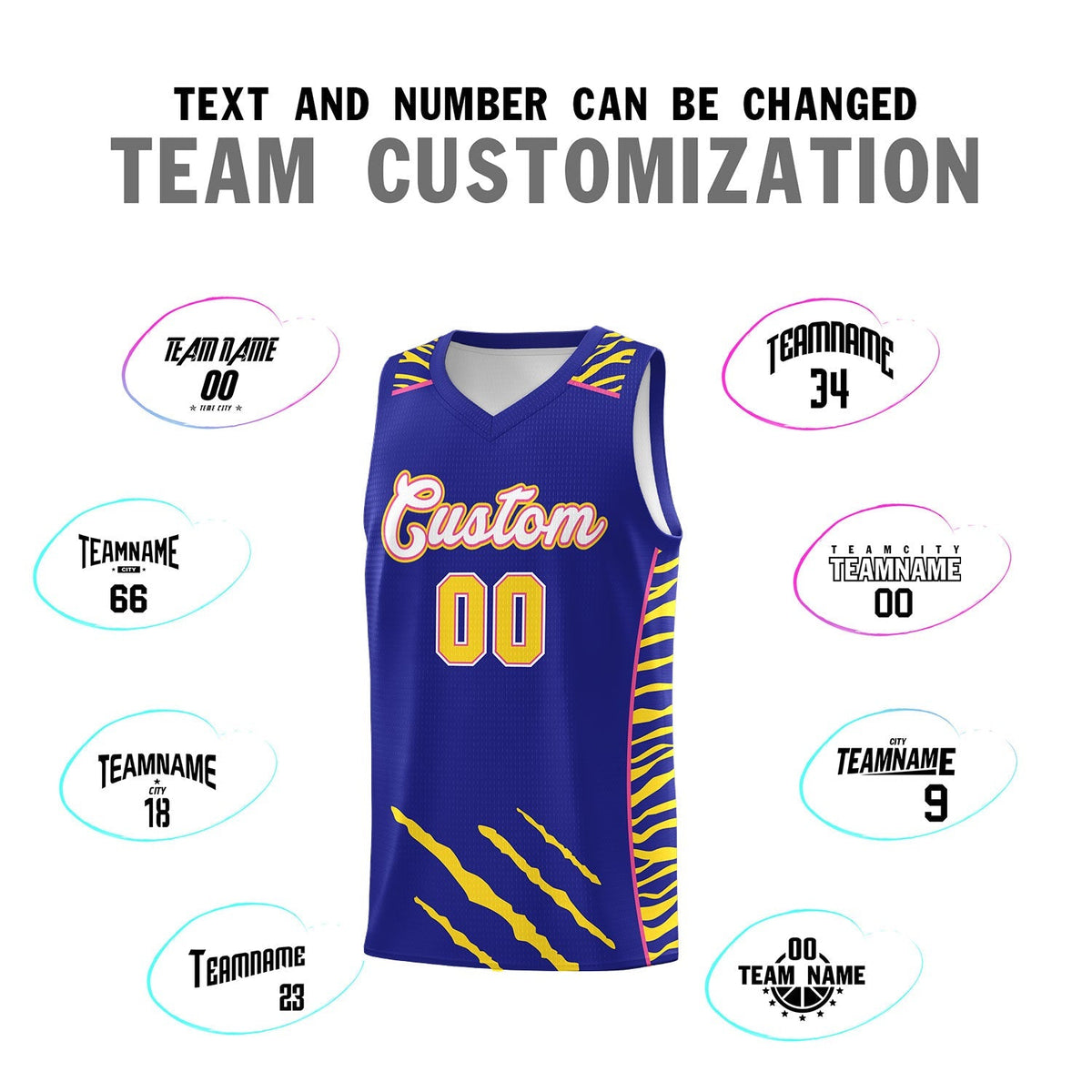 Custom Royal Personalized Tiger Claw Pattern Sports Uniform Basketball Jersey
