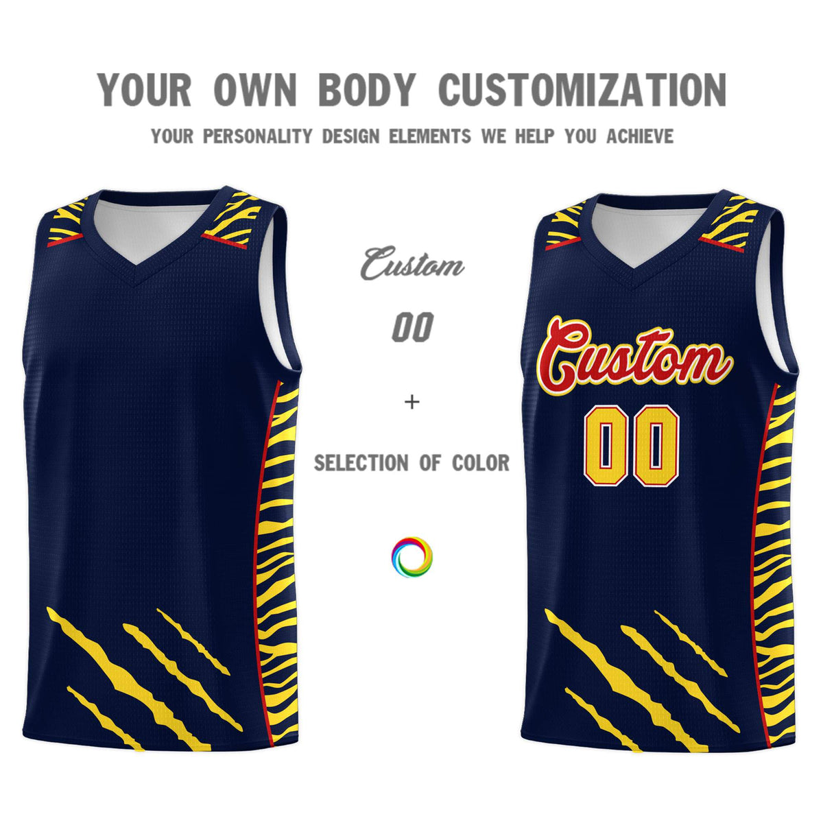 Custom Navy Personalized Tiger Claw Pattern Sports Uniform Basketball Jersey