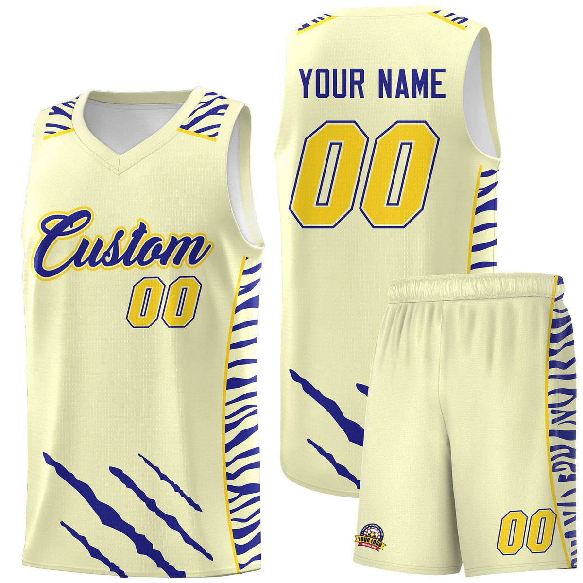 Custom Cream Personalized Tiger Claw Pattern Sports Uniform Basketball Jersey