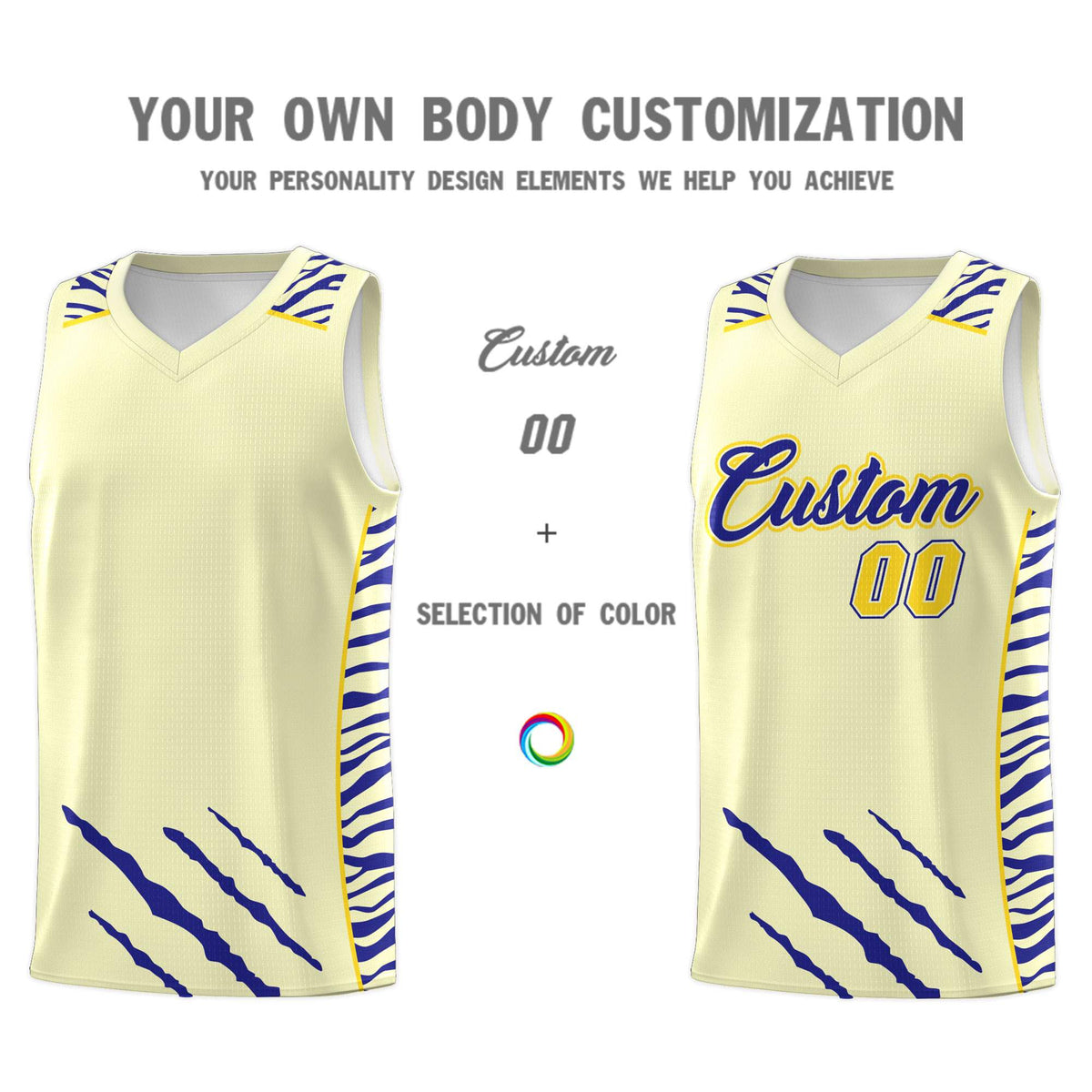 Custom Cream Personalized Tiger Claw Pattern Sports Uniform Basketball Jersey