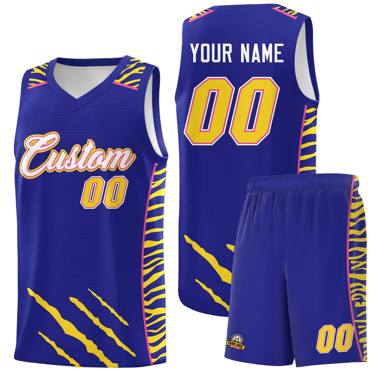 Custom Royal Personalized Tiger Claw Pattern Sports Uniform Basketball Jersey