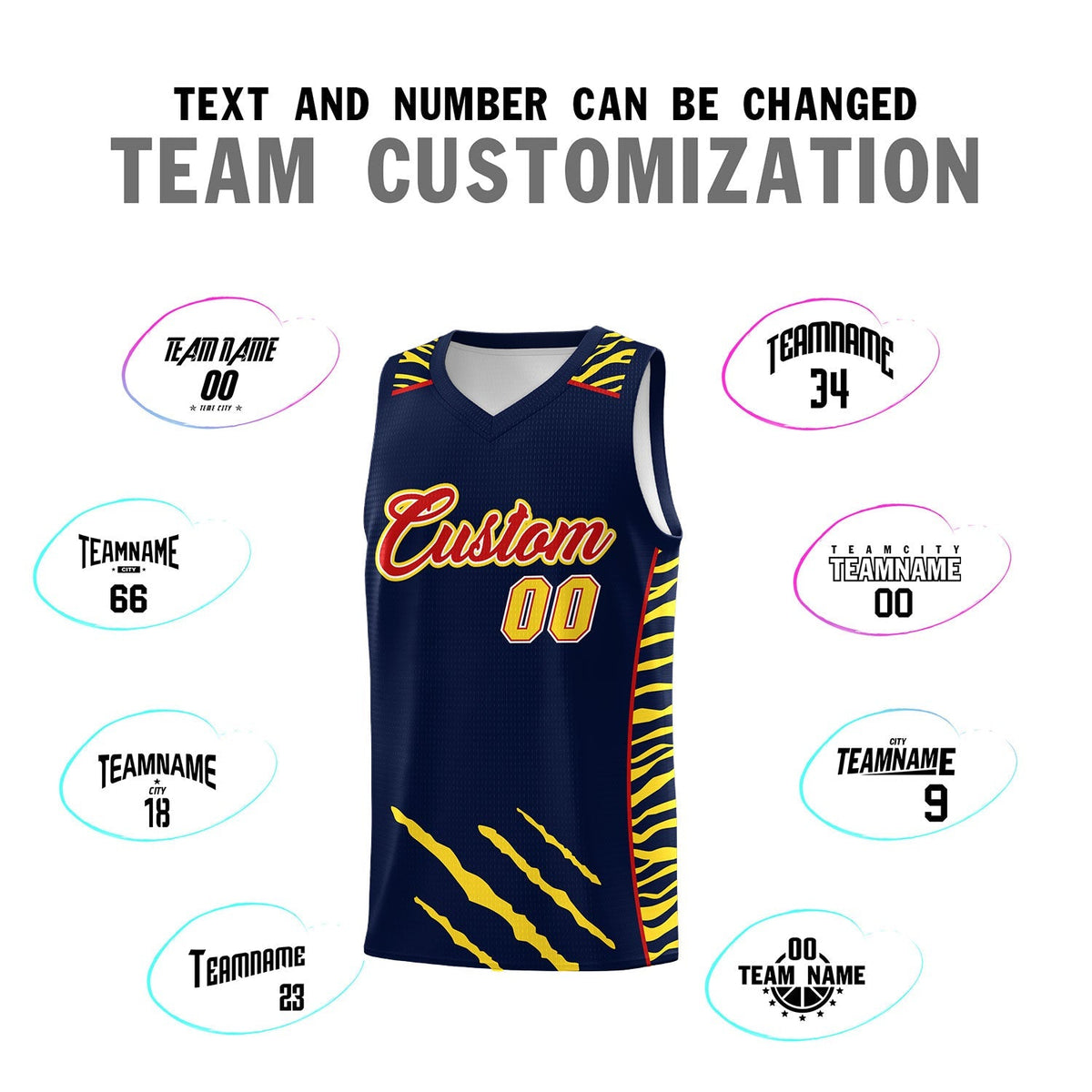 Custom Navy Personalized Tiger Claw Pattern Sports Uniform Basketball Jersey